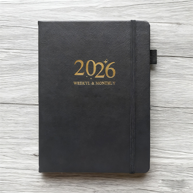 Stylish Design Thread Sewing Binding Printed Leather Calendar A3 Size 2026 A5 Weekly Notebook New Plan Book Strap