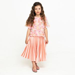 2024 nouveauté personnalisé <span class=keywords><strong>rose</strong></span> dentelle filles tenue avec satin jupes plissées enfants deux pièces enfants vêtements <span class=keywords><strong>ensemble</strong></span> pour printemps été - Product Image 1