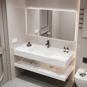 Modern <strong>Bathroom</strong> Cabinet Smart Lighted Mirror Wall-mounted Open Storage Ceramic Basin <strong>Bathroom</strong> Sink <strong>Bathroom</strong> <strong>Vanities</strong> - Product Image 1
