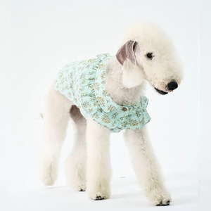 Vêtements d'été INS en pur coton pour animaux <span class=keywords><strong>de</strong></span> compagnie, chiots et petits chats, vente en gros, personnalisable OEM ODM, chemise sans manches à col volanté floral pour chien - Product Image 5