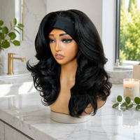 Perruque synthétique haut de gamme en fibre haute température avec bandeau, couleur naturelle 1B, pour brun roux auburn, ondulée Yaki dégradée, haute densité
