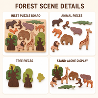 Puzzle en bois sur le thème des animaux de la forêt avec animaux et arbres amovibles - Jouet éducatif pour les enfants de 2 à 4 ans - Unisexe