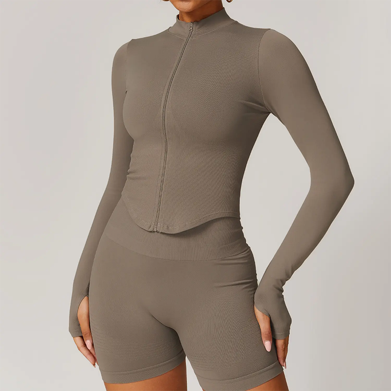 Custom Women's Quick-Dry Fitness Sports Top Long Sleeves Zipper Standing Collar Breathable Yoga Jackets Top Spandex Plus Size