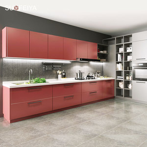 Sofeyia 맞춤형 현대 평면 패널 레드 래커 MDF 블럼 경첩 빌라를위한 주방 캐비닛 세트 - Product Image 3