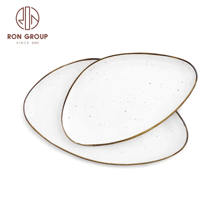 Elegant Unbreakable Edge Nephele Porcelain Plates Dishware Crockery Sets Wedding Dinnerware Triangular Narrow Ceramic Plates