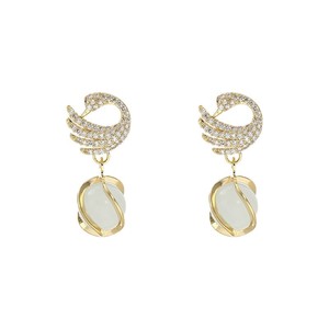 Nuovi <span class=keywords><strong>Orecchini</strong></span> di Qualità a Forma di Cigno con Perle <span class=keywords><strong>e</strong></span> Pietra Occhio di Gatto, <span class=keywords><strong>Orecchini</strong></span> di Design Placcati <span class=keywords><strong>Oro</strong></span>, Gioielli alla Moda Trendy - Product Image 2
