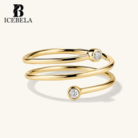 ICEBELA Perhiasan Trendi Berlapis Emas 18k Desainer Perak Sterling 925 Cincin Zirkon Unik Mewah Ringan untuk Wanita