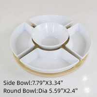 Juego de Platos para Servir en Forma de Abanico Festivo con Centro de Madera de Cerezo, Bandeja Redonda de Madera, Plato de Porcelana para Aperitivos para Fiestas