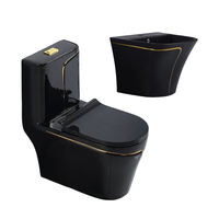 Ensemble WC monobloc en céramique blanc et or BGS style nordique, à fixation au sol, avec siphon en P et double chasse, facile à nettoyer