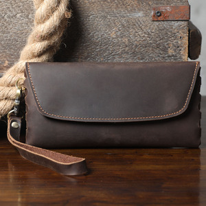 Portefeuille long vintage en cuir véritable Crazy Horse pour homme, grande capacité, sacoche de téléphone faite à la main, vente en gros - Product Image 6