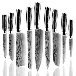 XITUO Edelstahl 1-9 Stück Set Laser Damaskus Muster Kochmesser Santoku Messer Schneiden Obst messer Küche Koch werkzeuge