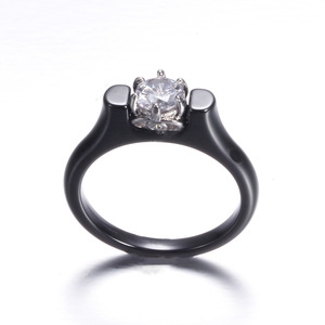 Anillo de cerámica, titanio, acero y circonita, blanco y negro, anillos de pareja para compromiso, joyería unisex. - Product Image 5
