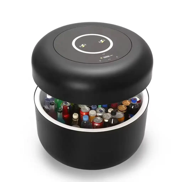 Docarelife Luxury Smart Round Coffee Table Bluetooth Speaker Wireless Charging Mini Fridge Combined Table