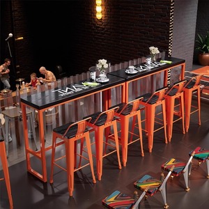 Moderno in ferro battuto in legno massello sedia da tavolo Set netto ingresso rosso muro combinazione panca <span class=keywords><strong>Bar</strong></span> per sala da pranzo per il latte negozi di tè - Product Image 1