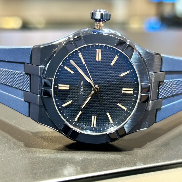 Automatic Mechanical Watch 42 mm Brushed and Polished Blue Dial Men's Wristwatch with Rubber Strap