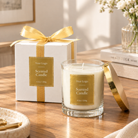 Bougie parfumée de luxe avec emballage cadeau avec nœud en ruban, bougie aromathérapeutique de qualité supérieure, logo personnalisé OEM