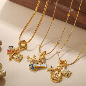 Collar con colgante de maleta de avión estilo europeo-americano, dijes temáticos de aleación de zinc, regalo de joyería para mujer - Product Image 2