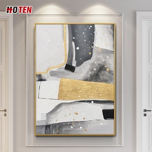 Pintura Moderna y Sencilla de Paisaje Abstracto, Óleo a Mano sobre Lienzo, Decoración con Hojas Doradas en Blanco y Negro, Tamaño Personalizado - Product Image 2