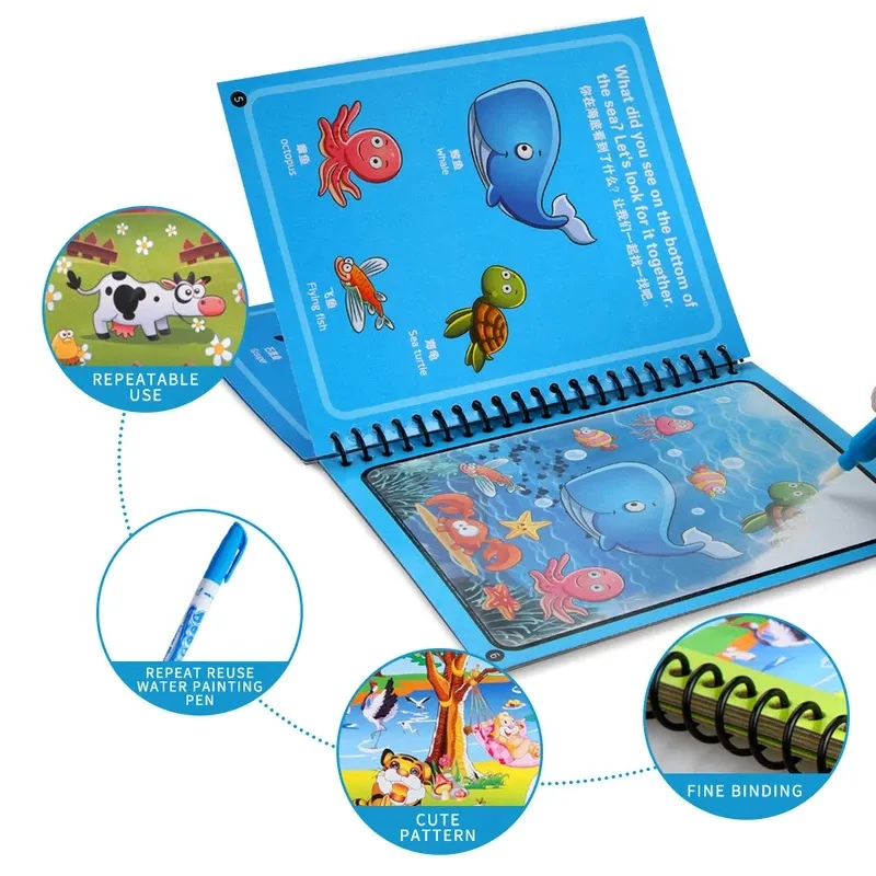 RTS Magical Book Water Drawing Toys Reusable Coloring Book Magic Water Drawing Book Sensory Early Education Toys