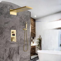 Ensemble de douche thermostatique mural avec mitigeur de pluie encastré en or, robinets de douche de bain avec affichage numérique