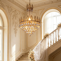Lustre en cristal doré antique, lampe suspendue de style rétro français pour la décoration de villa, escalier, salle de mariage, hall
