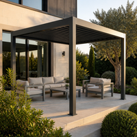 Pergola motorisée en aluminium Jiake avec toit à persiennes et éclairage LED, idéale pour jardin, terrasse extérieure et bord de piscine