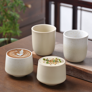 แก้วกาแฟเซรามิกสไตล์เรโทร งานแฮนด์เมด สีขาว สำหรับลาเต้อาร์ต เอสเพรสโซ และชา - Product Image 2