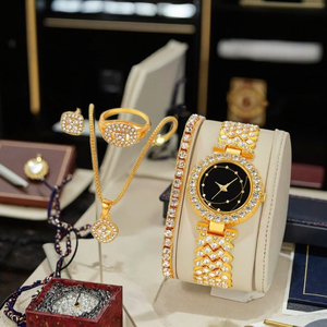 Fashion Gold Women <strong>Watch</strong> Diamond Bracelet+<strong>ring</strong>+necklace+earrings Full Crystal <strong>Watches</strong> Bracelet Gold Chain Clock for Female - Product Image 6