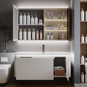 Solid wood bathroom cabinet combination light luxury simple bathroom cabinet smart backlight <b>mirror</b> cabinet - Product Image 4