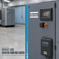 Compresseur à vis à injection d'huile Atlas Copco GA15 VSD+ FF toutes fonctions avec contrôleur NEOS NEXT et design en armoire verticale