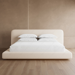 FERLY Boucle Extended Panel Platform <strong>Bed</strong> Wabi-Sabi <strong>Low</strong> Profile Upholstered <strong>Bed</strong> <strong>Frame</strong> for Master Bedroom Villa Hotel Furniture - Product Image 1