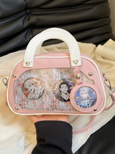 Sac <span class=keywords><strong>Ita</strong></span> en peluche personnalisé en forme de <span class=keywords><strong>rose</strong></span>, mignon, avec fenêtre transparente pour badges et breloques, accessoire Kawaii pour collectionneurs d'anime, pour les amateurs d'anime - Product Image 3