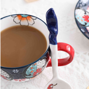 Tasse en céramique de style classique chinois, peinte à la main, motif carpes koi porte-bonheur, 16 oz, pour petit-déjeuner, café et thé au lait - Product Image 3