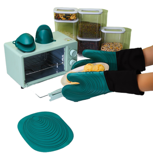 ถุงมือซิลิโคนทนความร้อนสำหรับเตาอบ พร้อมปลายแขนผ้าฝ้ายหนาและชั้นผ้าไม่ทอเพื่อความปลอดภัยในการทำอาหารและอบขนมในครัว - Product Image 5