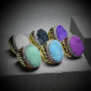 LS-B4179 Fantastic color druzy stone rings gold plated rings fashion jewelry rings wholesale