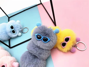 Porte-clés et pendentifs de sac à main en forme de chenille en fourrure pelucheuse avec pompon, cadeau de Noël pour fête - Product Image 4