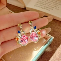 Parure en zircon filigrané italien bicolore, collier pendentif en argent S925 avec aigue-marine, boucles d'oreilles diamant rose, bracelet ouvert style rétro