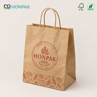 Sac en papier kraft personnalisé avec poignée et logo imprimé pour l'emballage de pain, gâteaux, desserts et aliments, idéal pour les magasins de détail HONPAK