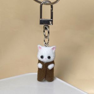 3D PVC Cute Resin Flocking Color Dress Cat Keychain Cartoon Bear Doll Pom Pom Key Chains Car Keyring Cat Bunny Plush Keychain - Product Image 4
