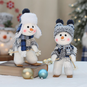 Poupées de bonhomme de neige en tissu bleu, décorations de Noël rétractables pour l'intérieur, décorations de fêtes - Product Image 2
