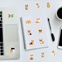Stiker dinding grafiti mobil PVC dekorasi mobil tahan air kustom stiker vinil anjing Corgi ukuran kecil lucu 100 buah/kantong