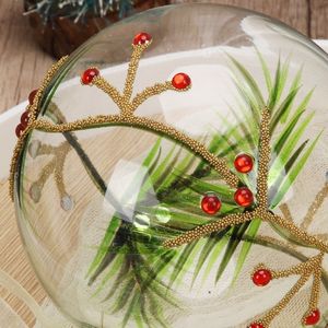 Bola de Navidad de cristal transparente con hojas pintadas a mano y piedras brillantes decorativas Rojas Adornos navideños - Product Image 2