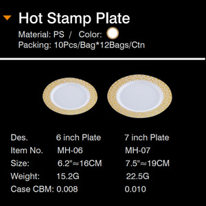 Nouveauté en gros Tendance Or Timbre à Chaud <span class=keywords><strong>Pas</strong></span> <span class=keywords><strong>Cher</strong></span> Réutilisable Pique-Nique Plat à Bord Creux Jetable PS Nouvelle Plaque en Plastique - Product Image 4