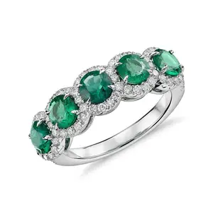Easter Gift Item 925 Sterling Silver Jewelry Faceted Lab Emerald Cz Pave Ring May Birthstone Hot Selling Paraiba Rings