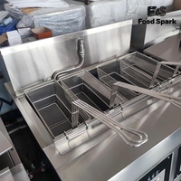 Friteuse à gaz grande capacité avec filtre à huile, équipement de cuisine professionnel à double cuve