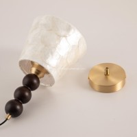 Lustre LED Wabi-Sabi en Albâtre, Suspension Luxe en Laiton avec Perles de Bois et Pierres, Lampe Suspendue Japandi Moderne pour Salle à Manger (Modèle Unique)