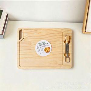 Plato de pizza de madera de pino con cuchillo, bandeja redonda de 30 cm para servir frutas, queso, postres, uso en exteriores - Product Image 5