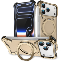 Funda Magnética de Aluminio sin Marco para iPhone 17 15 16 Pro Max con Protección de 360° °   Soporte de Anillo para PC, Panel Trasero a Prueba de Golpes