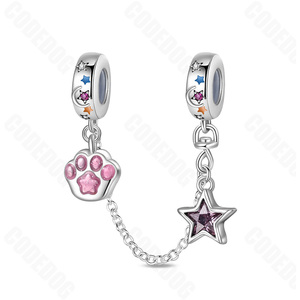 Customizable Women's Stainless Steel <strong>Bracelet</strong> with Silver Fit Pan Safety Chain Zircon Bead <strong>Charm</strong> Sterling Custom Bead <strong>Charm</strong> - Product Image 3