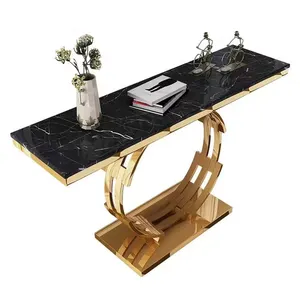 Konsol marmer, meja konsol pelat batu dan atas marmer Modern mewah dengan bingkai emas stainless steel ruang tamu furnitur meja sudut